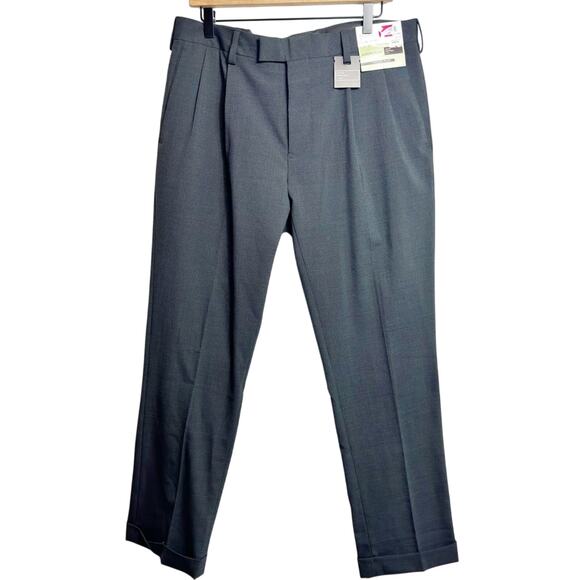 LOUIS RAPHAEL LUXE HIDDEN FLEX DRESS GREY BASKET WEAVE PANTS SIZE 36X 30 NEW - Picture 1 of 5